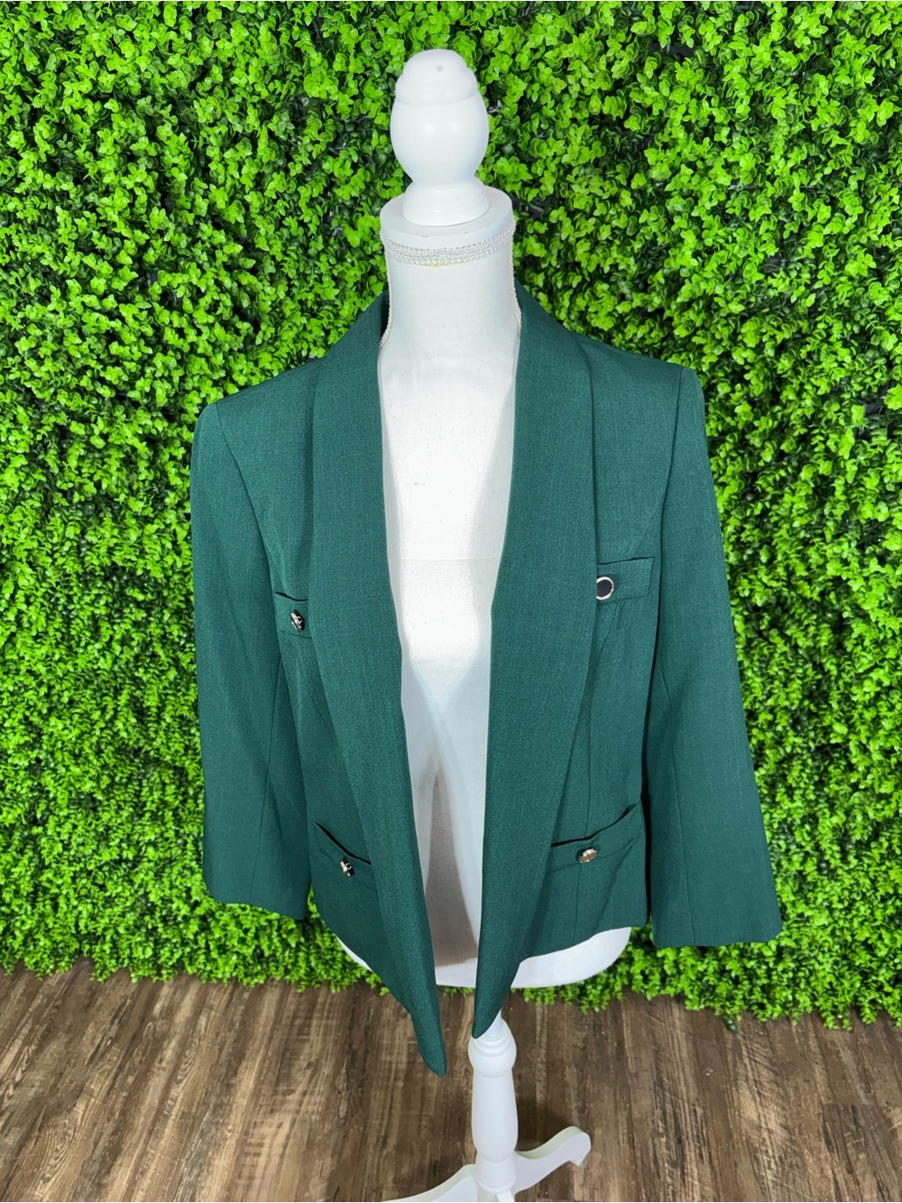 NWT • Kasper •  Deep Green Open-Front Blazer Jacket
